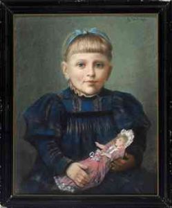 Ludvik Grilc,Plavolasa deklica z lutko,1896,pastel,